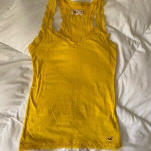 Yellow Lace Trim Tank Top